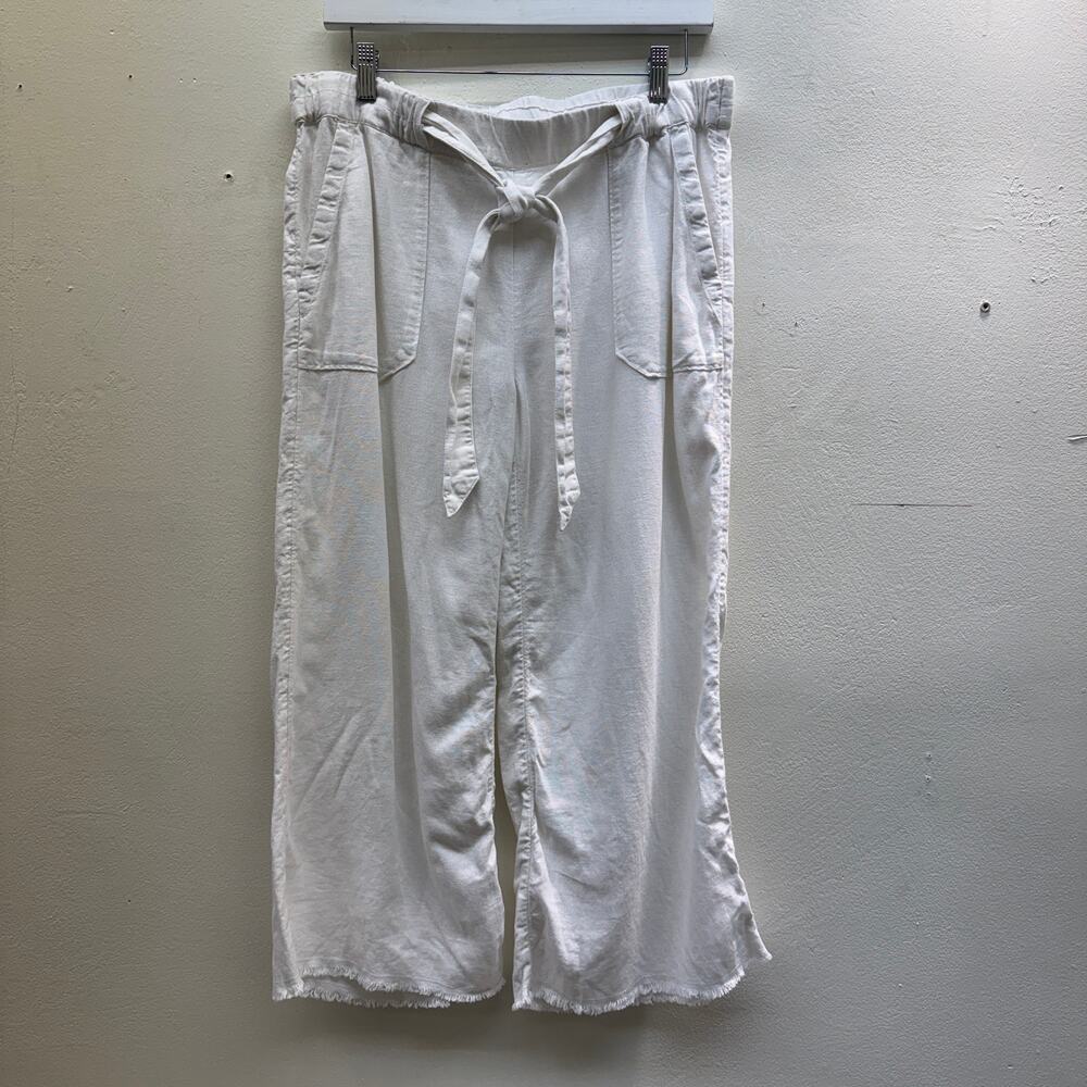 Vintage White Cotton Belted Wide Leg Capris Summer Spring Picnic Warm Weather
